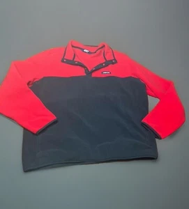 EUC Lands End Fleece 1/4 Snap Sweatshirt Large Blue Red Oeko Tek Pullover - Picture 1 of 6