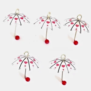 1 pc Red Heart Acrylic and Metal Umbrella Charms #17825- Priced per Charm - Picture 1 of 4