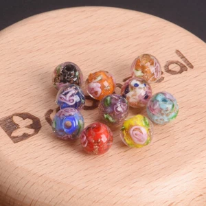 10pcs 8mm Round Golden Foil Flower Lampwork Glass Loose Beads For Jewelry Making - Picture 1 of 16