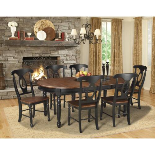 British Isles 52" - 76" Oval Dining Table with (2) 12" Leaves, Oak-Black Finish