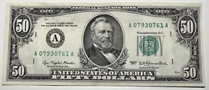 1977 $50 Fifty Dollar Bill Federal Reserve Note Boston MA Vintage Currency - Picture 1 of 6
