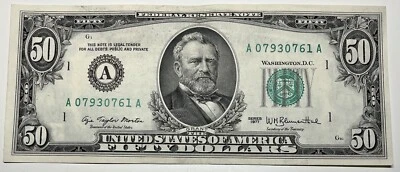 1977 $50 Fifty Dollar Bill Federal Reserve Note  Boston MA Vintage Currency - Image 1 of 4