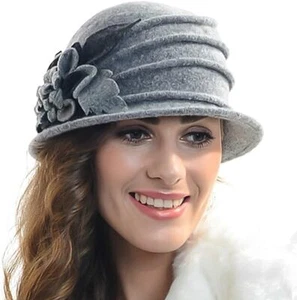 Women's Vintage Floral Wool Dress Cloche Winter Hat 1920s - Picture 1 of 19