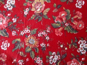 3 YDS ASST FLOWERS ON RED 100% COTTON BY CLASSIC COTTONS OOP - Picture 1 of 6