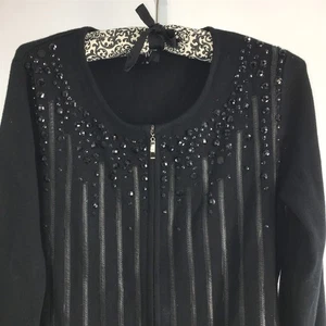 Colour Works Black Embellished Cardigan Sweater Women’s M Beaded Neckline Waist - Picture 1 of 7