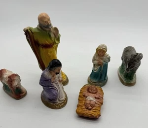 Vintage Chalkware Nativity Set 6 Piece Hand Painted Baby Jesus Mary Joseph READ - Picture 1 of 12