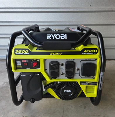Generador portátil RYOBI 3600 vatios arranque de retroceso alimentado por gasolina con apagado de CO Foto 1 de 4