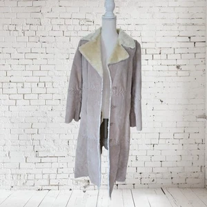 Boston Proper Women's Genuine Leather Faux Fur Beige Long Warm Coat Jacket Size - Picture 1 of 5