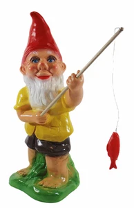 Enano De Jardín Decoración Figura Enano Pescador Con Caña Y Pez De Pie H 35 Cm - Imagen 1 de 5