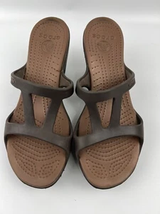 Crocs Cyprus II open toe 4" heel sandals brown size 9 - Picture 1 of 10