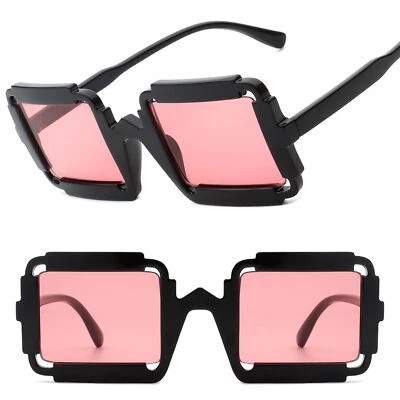 Bold Avant-garde Design Edgy Geometric Square Black & Red Sunglasses Mens Womens - Image 1 of 3