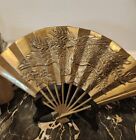 Vintage ONESCO Ornate Solid Brass Asian Fan with Display Disigned Girlwaal