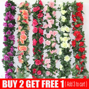 8FT Artificial Rose Garland Silk Flower Vine Ivy Wedding Garden String Decor UK