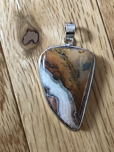 Orange Yellow Bumble Bee Jasper Arrow Artisan Pendant Shadow Bezel 2" - Picture 1 of 5
