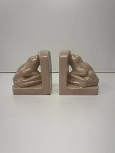 Vintage Ceramic Pink Frog Book Ends - Picture 1 of 8