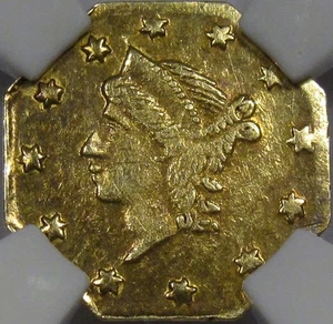 1856 Octagon Liberty Gold Quarter Dollar Choice BU NGC MS-61... BG-111 Flashy!! - Picture 1 of 5