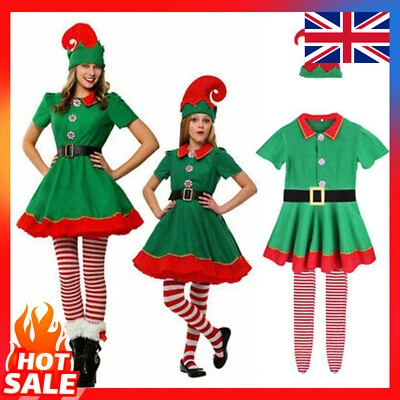 Unisex Ladies Girls Elf Costume Christmas Fancy Dress Xmas Santa Helper Outfits - Image 1 of 4