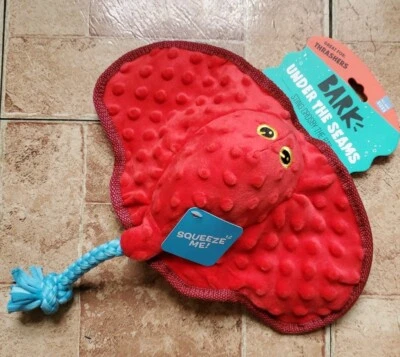 Bark 12" Stingray Dog Toy w/Large Squeaker, Rope & Crinkle, for Thrashers New - Image 1 of 4