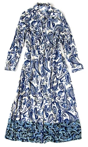 Zara 100% Rayon Blue Ivory Floral Long Sleeve Button Down Long Maxi Dress XL - Picture 1 of 6