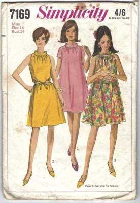 Simplicity Pattern 7169, Vintage "Tent'' Dress Variations, Size 14 Bust 34'' - Image 1 of 2