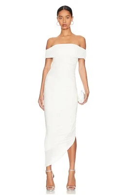 Vestido midi ceñido al cuerpo acanalado hombro descubierto Keoni colección Misha marfil pequeño nupcial Foto 1 de 4