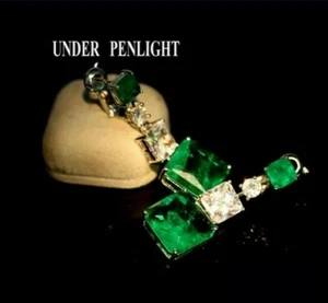  PENDIENTES BOSQUE VERDE DOBLETE ESMERALDA Y CIRCONITA CÚBICA BLANCA PLATA ESTERLINA 925  - Imagen 1 de 3