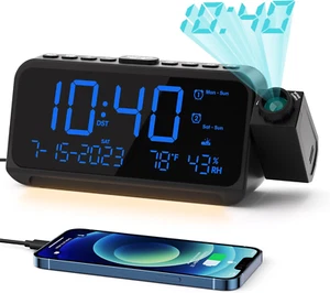 Projection Alarm Clock for Bedroom, Digital Clock with Projector on Ceiling Wall - Picture 1 of 12