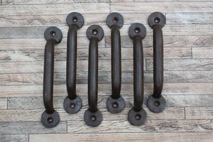 6p Vtg Cast Iron Door Gate Drawer Cabin Kitchen Pulls Farm House Handles Knob 5" - Picture 1 of 11