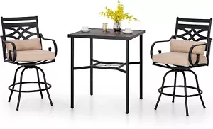 3 Piece Outdoor Bar Set Swivel Bar Stools Patio Bar Height Table for Porch Lawn - Picture 1 of 14