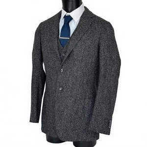 SuitSupply Grey Boucle Stripe Wool Alpaca Blend Blazer & Waistcoat 40L - Picture 1 of 11