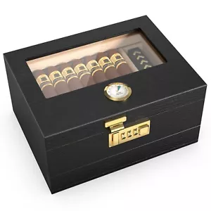 Humidor per sigari portasigari in vetro con umidificatore igrometro e divisorio scrivania - Foto 1 di 10