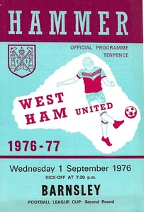 WEST HAM UNITED v BARNSLEY ~ LEAGUE CUP 2ND ROUND ~ 1 SEPTEMBER 1976 - Picture 1 of 1