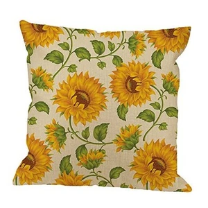 Sunflower Pillow Case,Sunflower Pattern Cotton Linen Cushion Cover Design-19 - Picture 1 of 8