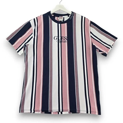 Camiseta a Rayas GUESS Originales Para Hombre Mediana Rosa Azul Marino Blanco Rayas Verticales Foto 1 de 4