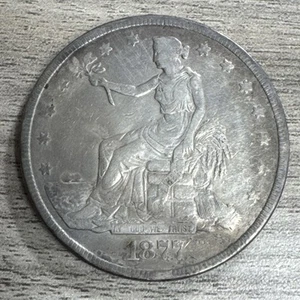 1877 P Trade Dollar, VF Details, Cleaned. FREE SHIPPING - Picture 1 of 7