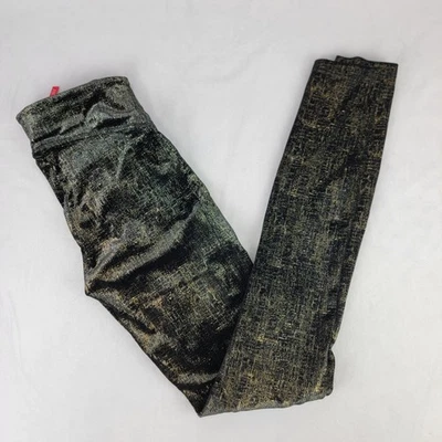 SPANX от Sara Blakely металлик золото черная фольга печать леггинсы брюки женщин XS - Изображение 1 из 4