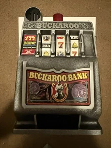 Vintage BUCKAROO BANK Las Vegas Metal Bank Slot Machine Toy Collectible WORKS - Picture 1 of 3