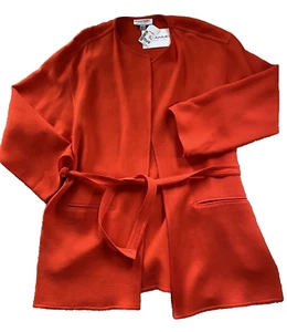 New w Tags $485 Emanuel Ungaro Belted Open Front Jacket Bright Orange Jacket 12 - Picture 1 of 7