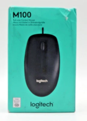 Logitech M100 Wired USB Mouse 3 Buttons 1000 DPI Optical Tracking Box Distressed - Image 1 of 4