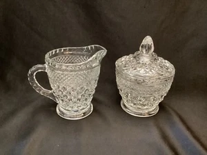 Anchor Hocking Wexford-Clear Glass Sugar Bowl/Lid and Creamer - Picture 1 of 20