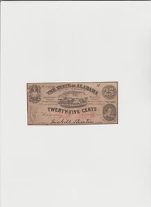1863 25¢ The State of Alabama Montgomery, AL Obsolete Note Lightly circulated - Picture 1 of 4