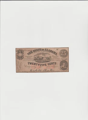 1863 25¢  The State of Alabama Montgomery, AL Obsolete Note Lightly circulated - Image 1 of 4