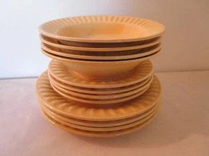 Libbey Tableware 12 Yellow Ribbed Dinner/Salad Plates and Bowls Service for 4* - Picture 1 of 12