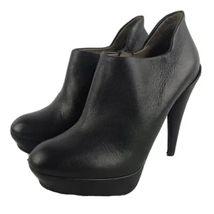 Lanvin 2010 Hiver Black Calfskin Leather Heels Ankle Boots Size 37.5 - Picture 1 of 11