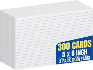 Karteikarten 5x8 liniert, weiß linierte Karteikarten, 5" x 8" 100/Packung, 3er Pack - Bild 1 von 3