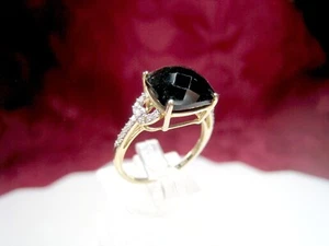 14K GELBGOLD SCHWARZ SCHACHBRETT KISSENSCHLIFF ONYX MIT DIAMANTEN RINGGRÖSSE 7,5 - Bild 1 von 13