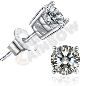 925 Sterling Silver Stud Earrings Men Women 3,4,5,6,7,8,10mm CZ Round#213 - Picture 1 of 10