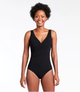 L.L Bean 1828 Women's Black Slimming Tanksuit One Piece Swimsuit Size 10 Long - Picture 1 of 3