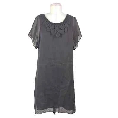 3.1 Phillip Lim Shift Dress Short Sleeve 3D Flower Neckline Brown Size US 10 - Image 1 of 4