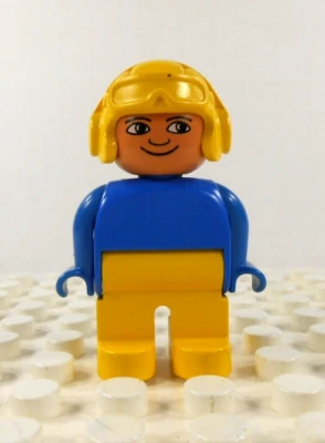 Lego Duplo Figure Helicopter Pilot yellow helmet blue/yellow vintage - Image 1 of 3